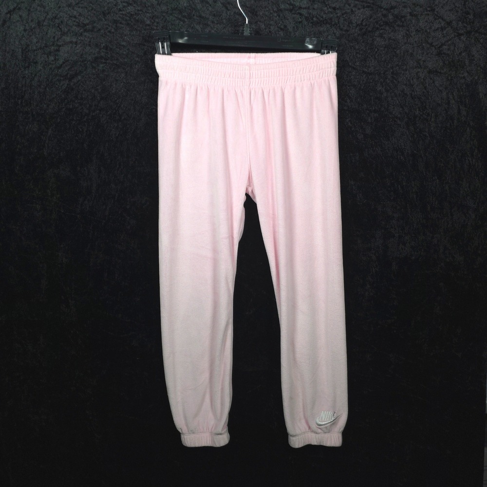 Nike Girls Pink Fleece Jogger Pants Size 6X 6-7 Years Embroidered Swoosh Logo